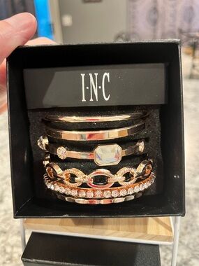 I.N.C. Rose Gold-Tone Crystal 6 Bangle Set New